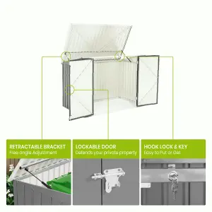 176cm W Outdoor Garden Steel Storage Shed Pent Tool Shed for Trash Cans with Sloping Top and Lockable Doors, Grey