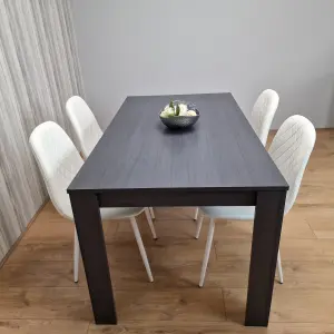 Grey Dining Table and 4 White  Stitched Chairs Kitchen Dining Table for 4 Dining Room Dining Set