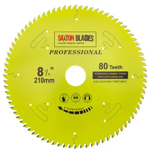 Saxton TCT21080TPRO Professional Range TCT Circular Blade 210mm x 80 Teeth x 30mm Bore + 16, 20, 25 & 25.4mm Rings