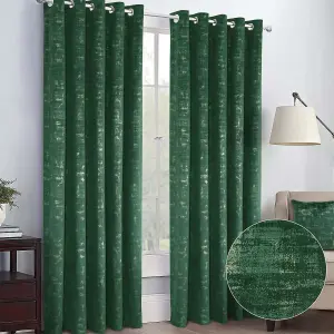 Venice Thermal Lined Eyelet Curtains - Metallic Design Velour Fabric Curtains for Bedroom or Living Room - 114 x 137cm, Green