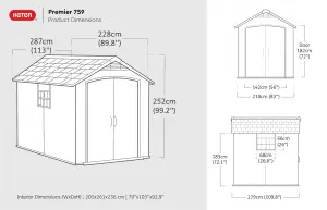 Keter Premier Grey Plastic 2 door Shed with floor & 2 windows (Base included)