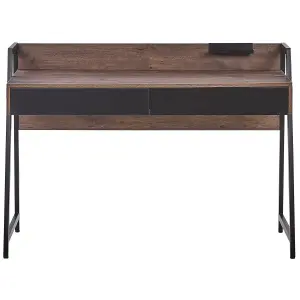 Home Office Desk with Storage Dark Wood HARWICH