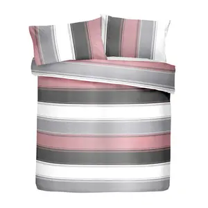 Polyester Striped Duvet Cover Set with Pillowcases Blush / Super King Duvet Cover