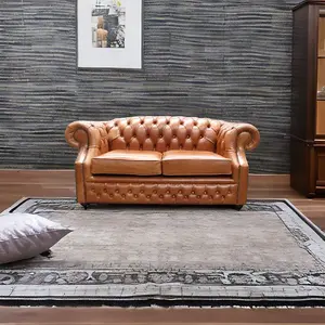 Chesterfield 2 Seater Sofa Old English Bruciato Leather In Buckingham Style