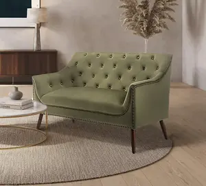 2 Seater Loveseat Small Sofa in Velvet Sage Green Fabric