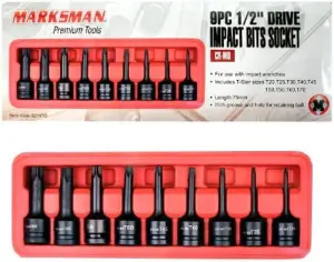 9Pc Drive Impact Bit Socket Set Chrome Vanadium Extension Bar Garage 1/2 Inches