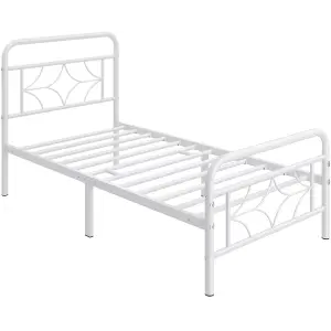 Yaheetech White 3ft Single Metal Bed Frame with Sparkling Star Design Headboard and Footboard