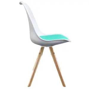 Soho White & Aqua Plastic Dining Chair with Pyramid Light Wood Legs