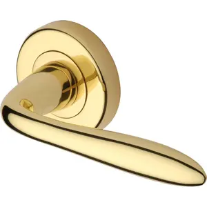 Heritage Door Handle Lever Latch on Round Rose Sutton Design (Set of 2) Polished Brass