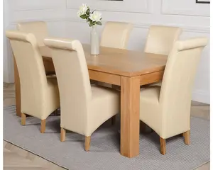 Dakota 182 x 92 cm Chunky Oak Large Dining Table and 6 Chairs Dining Set with Montana Ivory Leather Chairs