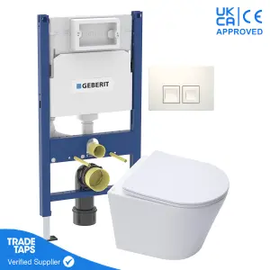 White Wall Hung Toilet Pan with Geberit Concealed Cistern Frame 98cm & Delta35 White Flush Plate