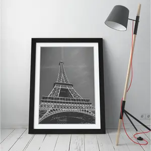 Eiffel Tower Paris - Single Picture Frame Print on Canvas Black / 89cm H x 64cm W