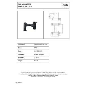 RAK Moon Matt Black Modern Bath Filler Mixer Tap Solid Brass