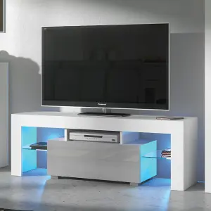 TV Unit 130cm Sideboard Cabinet Cupboard TV Stand Living Room High Gloss Doors - White & Grey