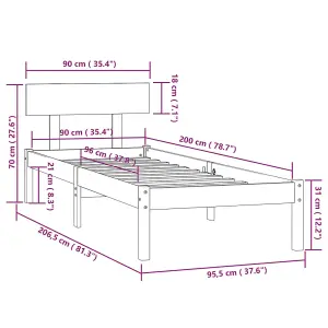 Berkfield Bed Frame Black Solid Wood Pine 90x200 cm