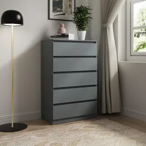 SunDaze Chest of Drawers Storage Bedroom Furniture Cabinet 5 Drawer Dark Grey 70x40x112cm