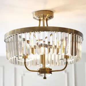 Luminosa Ascoli Ceiling Light Antique Brass Plate, Clear Cut Glass