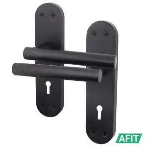 AFIT Matt Black Door Handle Key Lock Set - 1 Pair of Internal T-Bar Handles, Hinges (76mm), Sash Lock (64mm) & Keys - Olvera Range