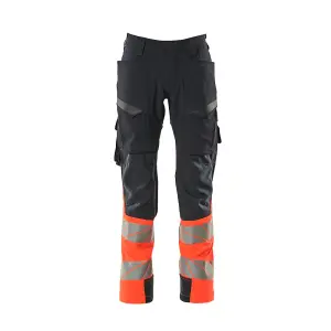 Mascot Accelerate Safe Ultimate Stretch Trousers with Thigh Pockets - Dark Navy/Hi-Vis Red   (33.5) (Leg Length - Short)