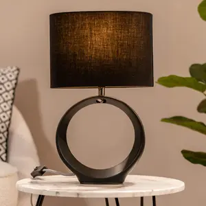 2 x Tia Natural Ceramic Table Lamp + 2 x 4W SES 3000K Black / No