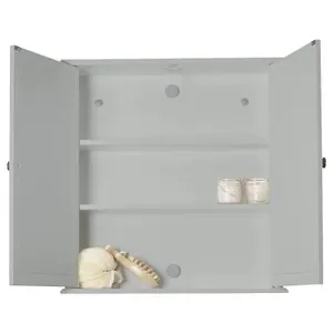 URBNLIVING Height 58cm FlexiFix Ashby Grey Wooden Double Door Mirror Bathroom Storage Cabinet