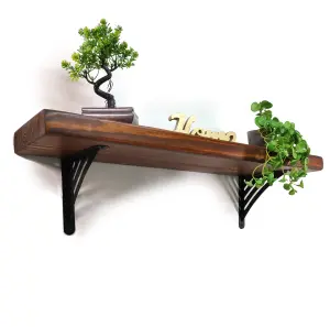 Wooden Rustic Shelf with Bracket WAT Black 220mm 9 inches Walnut Length of 180cm