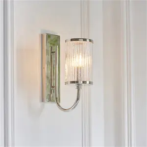 5 Light Hanging Ceiling Pendant & 2x Matching Wall Lights - Bright Nickel Frame Clear Ribbed Bubble Glass Shades