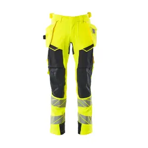 Mascot Accelerate Safe Trousers with Holster Pockets - Hi-Vis Yellow/Dark Navy   (35.5) (Leg Length - Long)