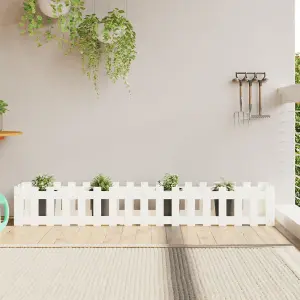 Berkfield Garden Raised Bed with Fence Design White 200x30x30 cm Solid Wood Pine