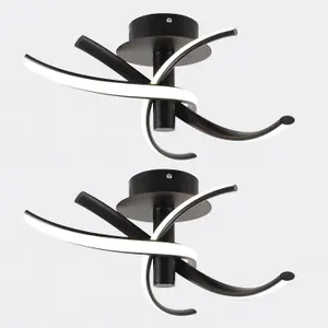 First Choice Lighting Set of 2 Matt Black LED Twist Ceiling Lights