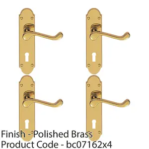 4 PACK - Victorian Latch & Lock Door Handle - Polished Brass Lever On Shaped Backplate