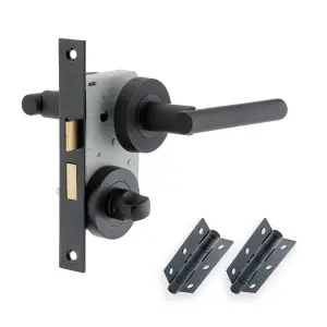 XFORT Matt Black Liberty Lever On Rose Bathroom Pack, Complete Bathroom Set