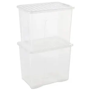 2 x Heavy Duty Multipurpose 80 Litre Home Office Clear Plastic Storage Containers With Lids