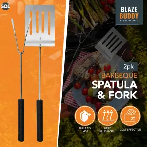 SOL 2pk BBQ Tool Set Spatula and Fork BBQ Utensil Set for Grill and Kitchen Barbecue Utensils Stainless Steel BBQ Set