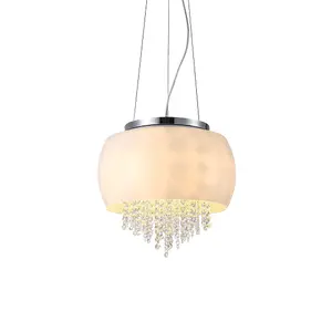 Milagro Nova Chrome Pendant Lamp 40CM Elegant Cream Glass Shade Housing Delicate Suspended Crystals