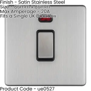 2 PACK 1 Gang 20A Single Light Switch & Neon SCREWLESS SATIN STEEL 2Way Rocker