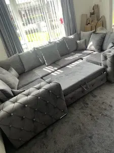 Milton U Shape Sofa Bed - Grey Scatterback - Diamonds