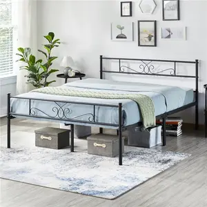 Metal Bed Frame with Headboard/Under-Bed Storage Black / King (5')