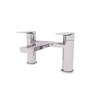 Nes Home Modern Round Deck Mounted Brass Mono Twin Lever Bath Mixer Chrome