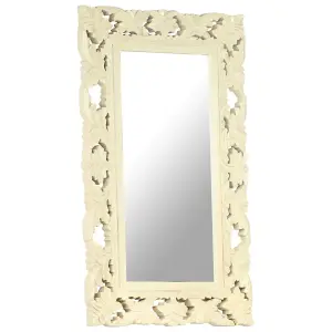 Berkfield Hand Carved Mirror White 80x50 cm Solid Mango Wood