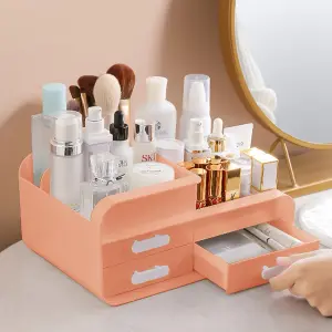 Pink 3 Drawers Multifunctional Plastic Makeup Storage Desk Organizer for Stationery Marker Pens