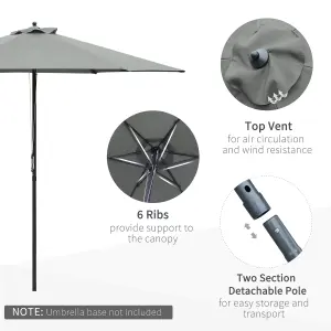 Outsunny 2.8m Patio Umbrella Parasol Outdoor Table 6 Ribs Dark Grey