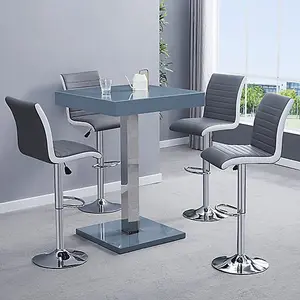 Furniture in Fashion Topaz Glass Grey Gloss Bar Table 4 Ritz Grey White Stools