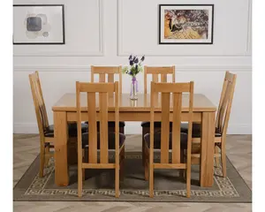 Dakota 152 x 87 cm Chunky Medium Oak Dining Table and 6 Chairs Dining Set with Princeton Chairs