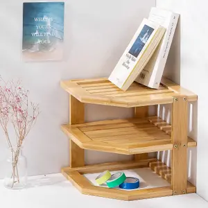 MantraRaj 3 Tier Bamboo Corner Shelf Kitchen Cupboard Storage Organiser Stacking Shelf