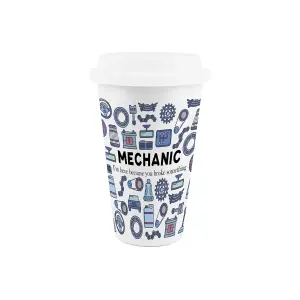 Mechanic Ceramic Travel Mug - Novelty Flasks for Tradies & Car Enthusiasts- Double-Walled Insulated Drinks Cup Gift/Present