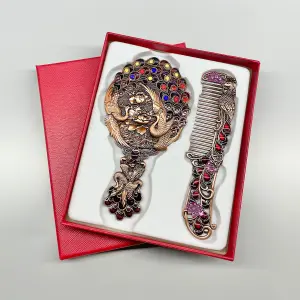 Red Style 2 Creative Metal Peacock Mirror Comb Set