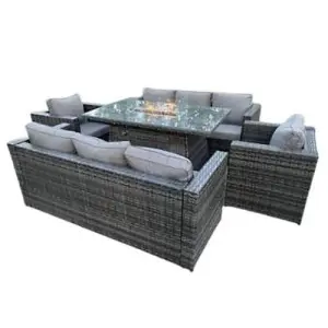 Yorkshire Rattan Garden Furniture Set 8 Seater with Fire Pit