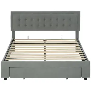 HOMCOM King Size Bed Frame with Storage and Adjustable Velvet Headboard