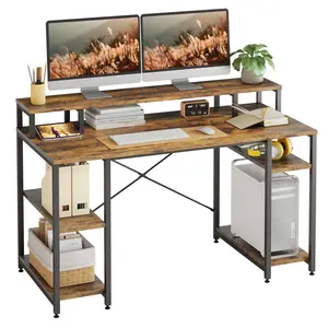 Kinslee 55inch Computer Desk, Office Work Desk with Monitor Stand Rustic Brown